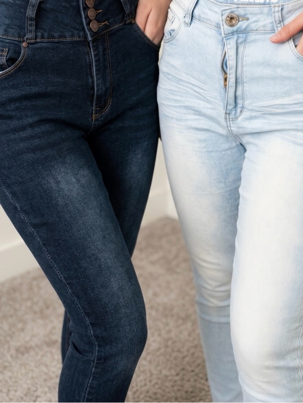Women’s High-Rise Skinny Jeans - Dark Blue and Light Blue